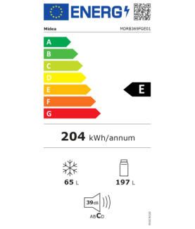 Midea Refrigerator | MDRB369FGE01 | Energy efficiency class E | Free standing | Combi | Height 177.3 cm | Fridge net capacity 1